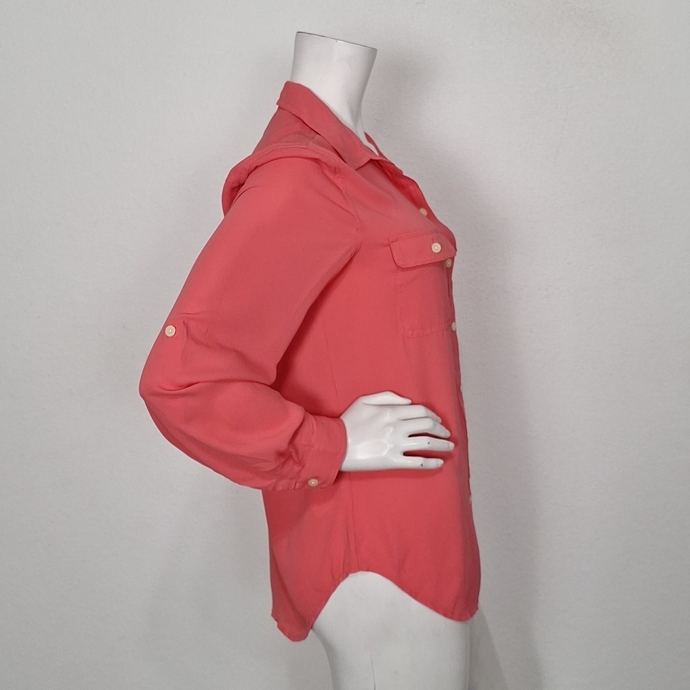 Ann Taylor Chico's Orange Feminine Lagenlook Roll Tab Sleeve Blouse Size M - Picture 4 of 13